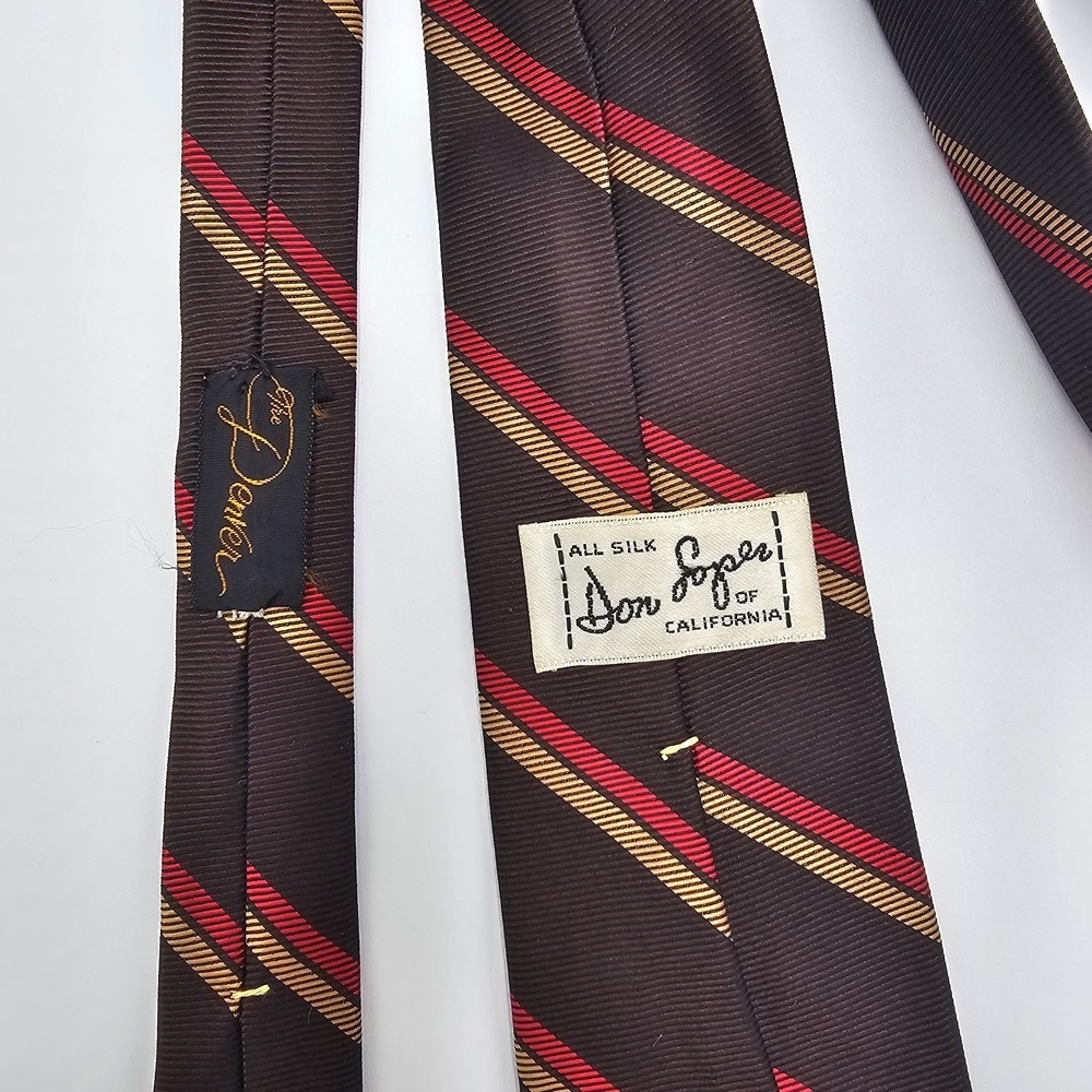 Vintage Don Soper of California Silk Tie Brown‎ Red Gold Striped Dragon...